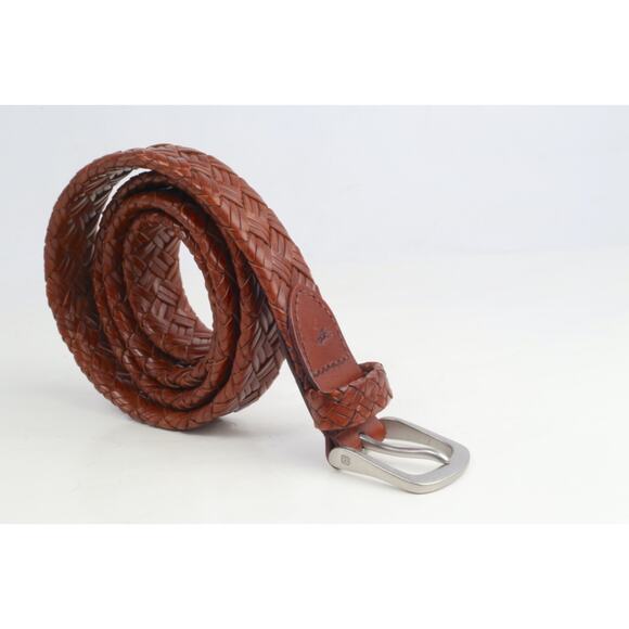 Brown Braided Leather Belt Woven Buckle Casual Men's Dress Belt Size 36 / 90 - Picture 2 of 11